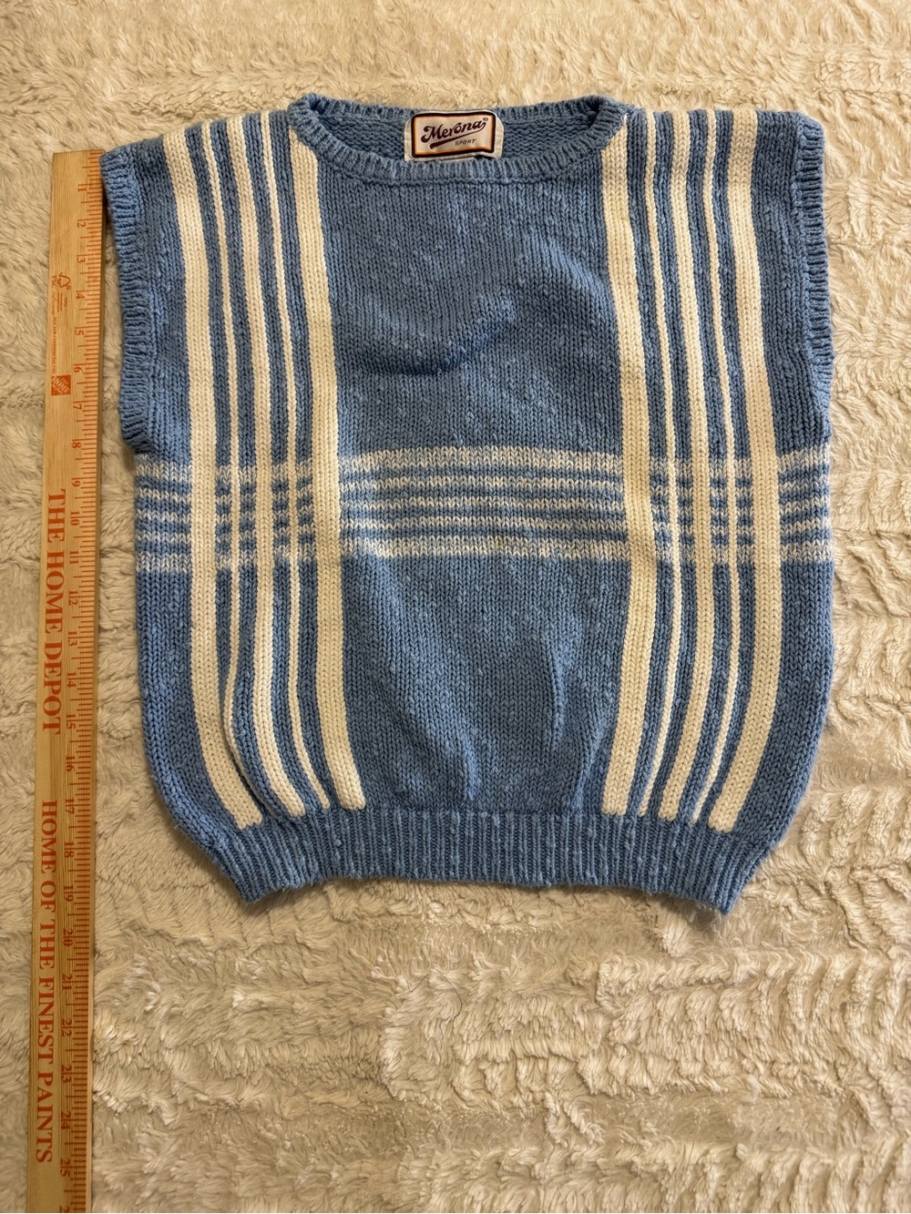 Vintage 90s Merona Sport Striped Knit Sweater Vest Medium Blue Cream Cotton - Picture 3 of 5